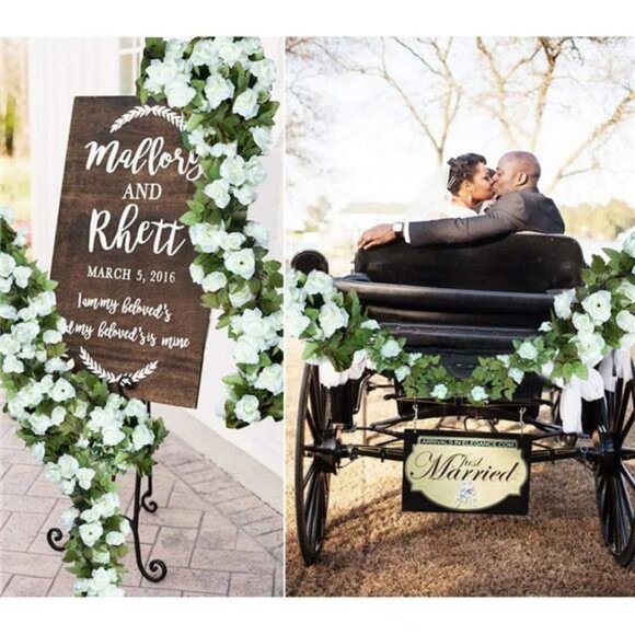 4 Pack (29.8 FT) Artificial Rose Vine Flowers Garland Hanging Baskets Rose Ivy - Picture 12 of 14